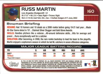 2008 Bowman Chrome #160 Russ Martin Back