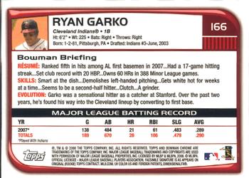 2008 Bowman Chrome #166 Ryan Garko Back