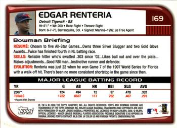 2008 Bowman Chrome #169 Edgar Renteria Back
