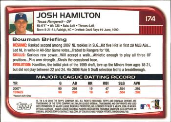 2008 Bowman Chrome #174 Josh Hamilton Back