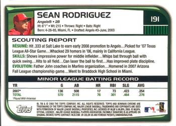 2008 Bowman Chrome #191 Sean Rodriguez Back