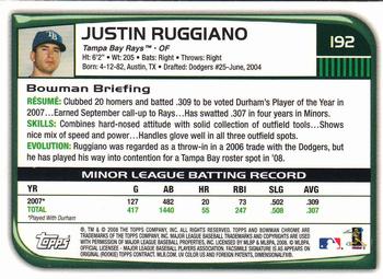 2008 Bowman Chrome #192 Justin Ruggiano Back