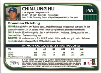 2008 Bowman Chrome #198 Chin-Lung Hu Back