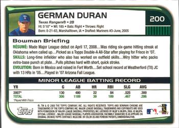 2008 Bowman Chrome #200 German Duran Back