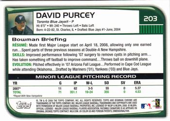 2008 Bowman Chrome #203 David Purcey Back