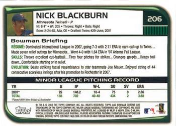 2008 Bowman Chrome #206 Nick Blackburn Back