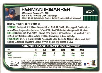 2008 Bowman Chrome #207 Hernan Iribarren Back