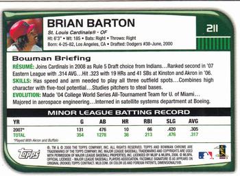 2008 Bowman Chrome #211 Brian Barton Back