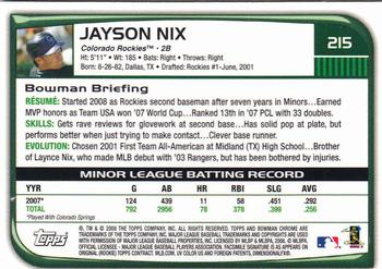 2008 Bowman Chrome #215 Jayson Nix Back