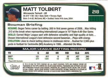 2008 Bowman Chrome #218 Matt Tolbert Back