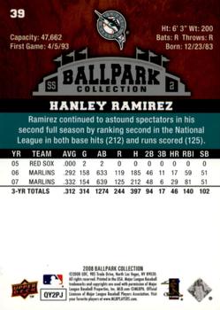 2008 Upper Deck Ballpark Collection #39 Hanley Ramirez Back