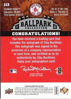 2008 Upper Deck Ballpark Collection #113 Clay Buchholz Back