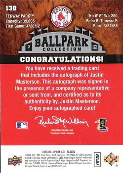 2008 Upper Deck Ballpark Collection #138 Justin Masterson Back