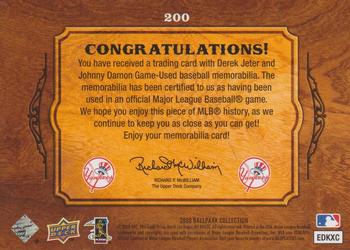 2008 Upper Deck Ballpark Collection #200 Derek Jeter / Johnny Damon Back