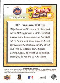 2008 Upper Deck Baseball Heroes #107 David Wright Back