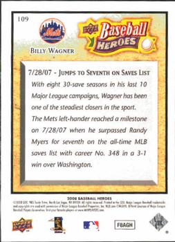 2008 Upper Deck Baseball Heroes #109 Billy Wagner Back