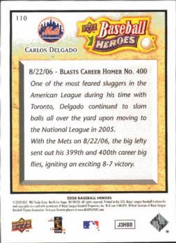 2008 Upper Deck Baseball Heroes #110 Carlos Delgado Back