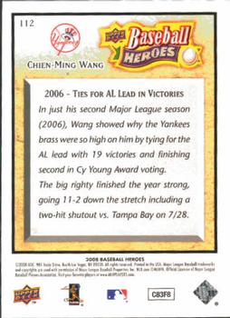 2008 Upper Deck Baseball Heroes #112 Chien-Ming Wang Back
