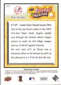 2008 Upper Deck Baseball Heroes #113 Phil Hughes Back