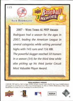 2008 Upper Deck Baseball Heroes #115 Alex Rodriguez Back