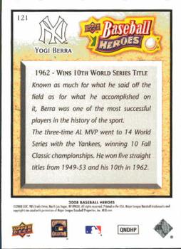 2008 Upper Deck Baseball Heroes #121 Yogi Berra Back