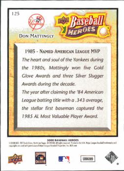2008 Upper Deck Baseball Heroes #125 Don Mattingly Back