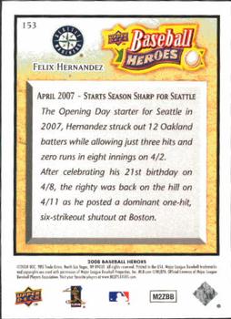 2008 Upper Deck Baseball Heroes #153 Felix Hernandez Back