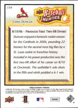 2008 Upper Deck Baseball Heroes #159 Chris Duncan Back