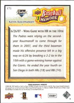 2008 Upper Deck Baseball Heroes #171 Kevin Kouzmanoff Back