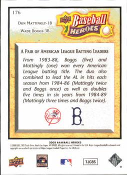 2008 Upper Deck Baseball Heroes #176 Don Mattingly / Wade Boggs Back
