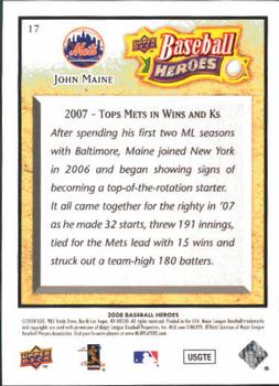 2008 Upper Deck Baseball Heroes #17 John Maine Back