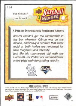 2008 Upper Deck Baseball Heroes #184 Bob Gibson / Jake Peavy Back