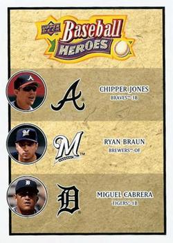 2008 Upper Deck Baseball Heroes #189 Chipper Jones / Ryan Braun / Miguel Cabrera Front