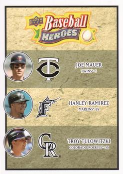 2008 Upper Deck Baseball Heroes #192 Joe Mauer / Hanley Ramirez / Troy Tulowitzki Front