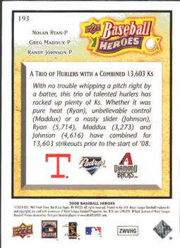 2008 Upper Deck Baseball Heroes #193 Nolan Ryan / Greg Maddux / Randy Johnson Back