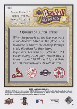 2008 Upper Deck Baseball Heroes #200 Albert Pujols / Derek Jeter / Prince Fielder / David Ortiz Back