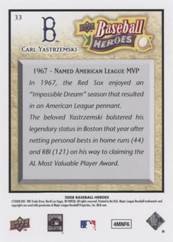 2008 Upper Deck Baseball Heroes #33 Carl Yastrzemski Back