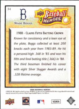 2008 Upper Deck Baseball Heroes #34 Wade Boggs Back