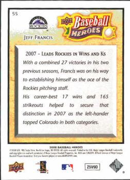 2008 Upper Deck Baseball Heroes #55 Jeff Francis Back