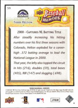 2008 Upper Deck Baseball Heroes #59 Todd Helton Back