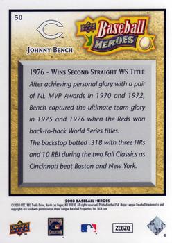 2008 Upper Deck Baseball Heroes #50 Johnny Bench Back