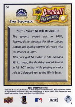 2008 Upper Deck Baseball Heroes #57 Troy Tulowitzki Back