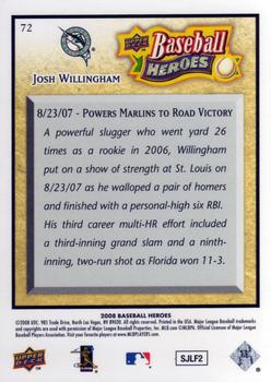 2008 Upper Deck Baseball Heroes #72 Josh Willingham Back