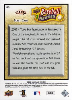 2008 Upper Deck Baseball Heroes #80 Matt Cain Back