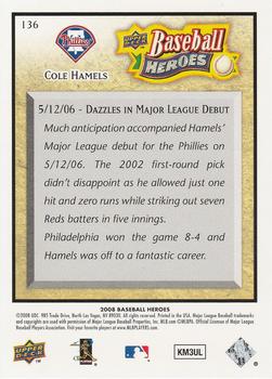 2008 Upper Deck Baseball Heroes #136 Cole Hamels Back