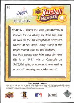 2008 Upper Deck Baseball Heroes #89 James Loney Back