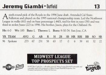 1997 Best Midwest League Top Prospects #13 Jeremy Giambi Back