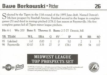 1997 Best Midwest League Top Prospects #26 Dave Borkowski Back