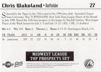 1997 Best Midwest League Top Prospects #27 Chris Wakeland Back