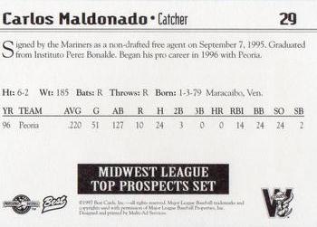 1997 Best Midwest League Top Prospects #29 Carlos Maldonado Back